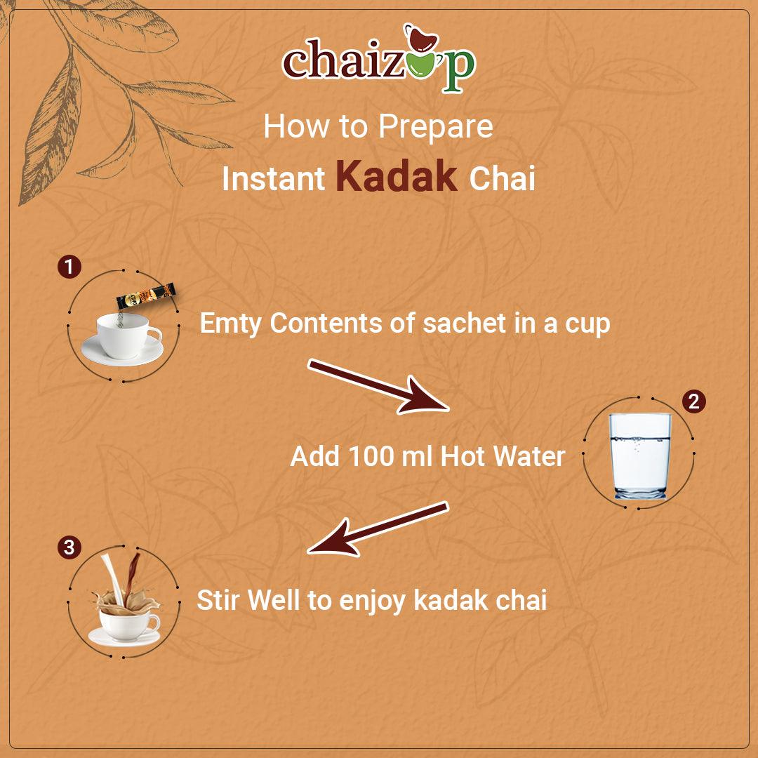 Chaizup Daily 1 Min Instant Kadak Tea Premix - 30 Sachets | Kadak Flavours | 30 Servings | 420g